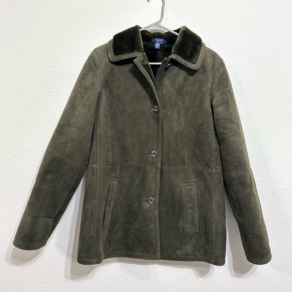 Green Suede & Faux Fur Lined Winter Coat